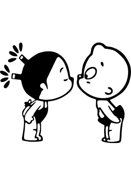 Öpüşen Çocuklar Oto Özel Yeni Sticker Siyah 30 x 24 cm