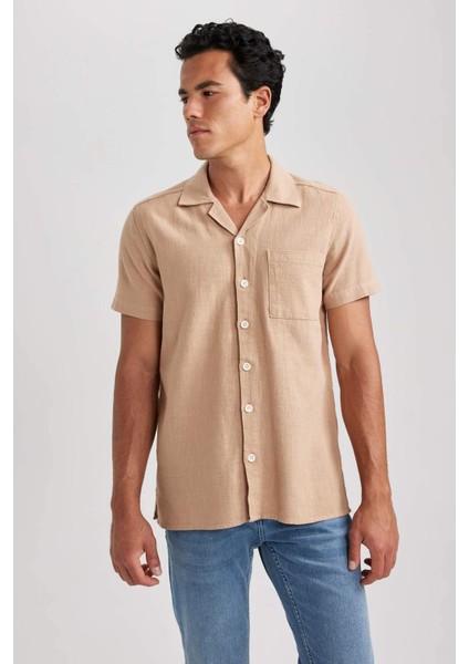 Regular Fit Apaş Yaka Pamuklu Kısa Kollu Gömlek B2846AX23HS