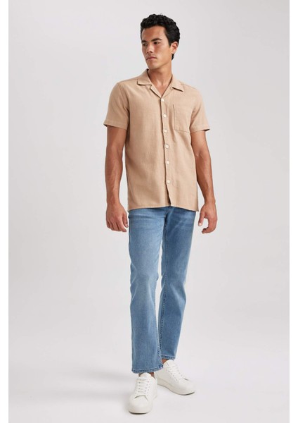 Regular Fit Apaş Yaka Pamuklu Kısa Kollu Gömlek B2846AX23HS