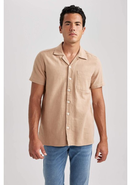 Regular Fit Apaş Yaka Pamuklu Kısa Kollu Gömlek B2846AX23HS