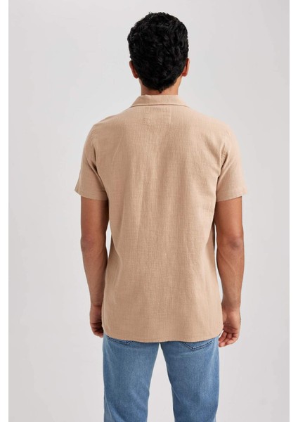 Regular Fit Apaş Yaka Pamuklu Kısa Kollu Gömlek B2846AX23HS