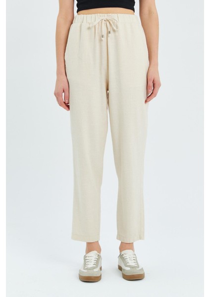 4566 Kadın Lastikli Bel Keten Pantolon Naturel fırsatları