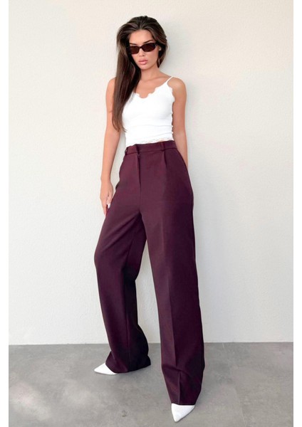 Mürdüm Yüksek Bel Kadın Palazzo Pantolon MG2506
