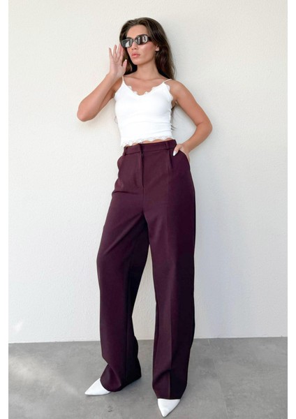 Mürdüm Yüksek Bel Kadın Palazzo Pantolon MG2506 fırsatları