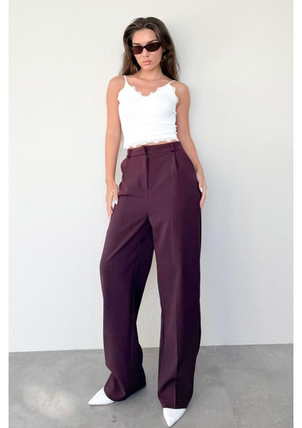 Mürdüm Yüksek Bel Kadın Palazzo Pantolon MG2506 indirimleri