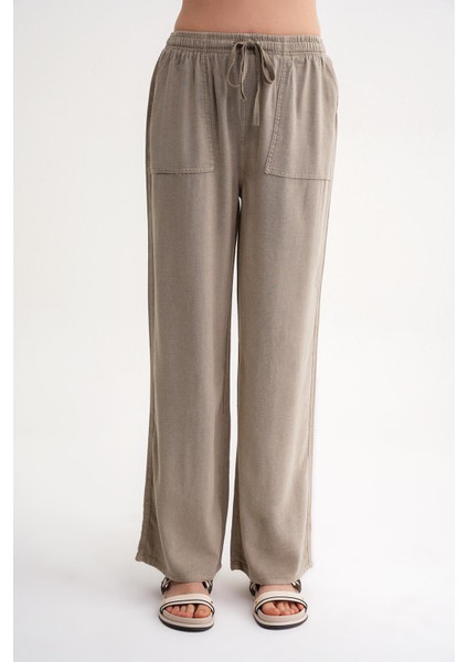 4629 Kadın Bol Paça Yüksek Bel Viskon Palazzo Pantolon Toprak fırsatları