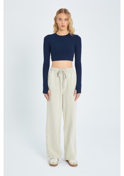 4572 Kadın Parça Boya Palazzo Pantolon Taş