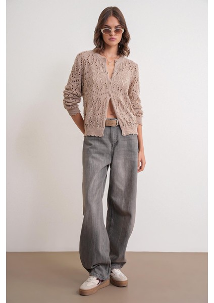 6934 Kadın Baklava Desenli Mevsimlik Ajurlu Hırka Camel fiyatları