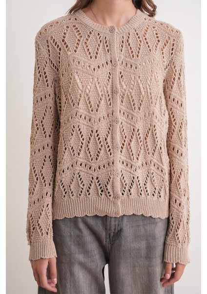 6934 Kadın Baklava Desenli Mevsimlik Ajurlu Hırka Camel fırsatları