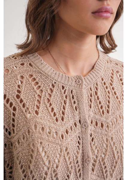 6934 Kadın Baklava Desenli Mevsimlik Ajurlu Hırka Camel indirimleri