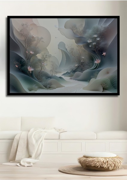 Çerçeve Görünümlü Pastel Rüyası Lotus Çiçekleri Dekoratif Ahşap Ev/işyeri/ofis Kare Tablo