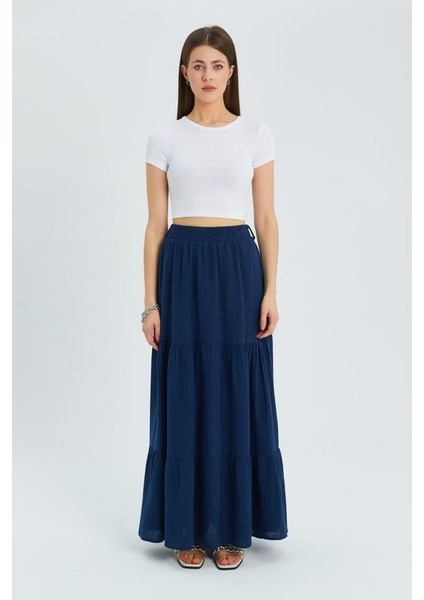 4567 Kadın Fırfırlı Uzun Müslin Etek Lacivert fiyatları