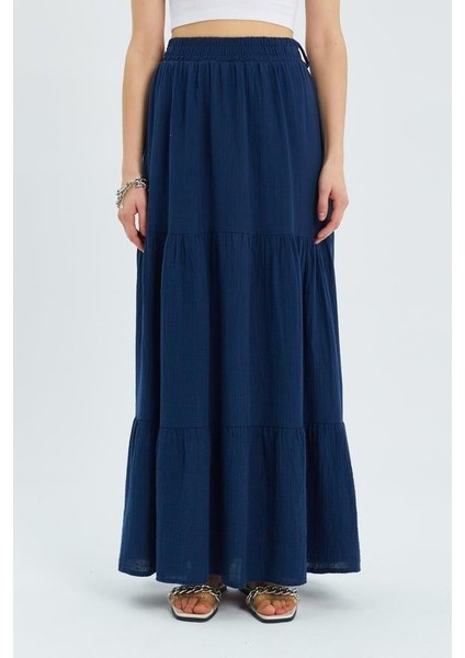 4567 Kadın Fırfırlı Uzun Müslin Etek Lacivert fırsatları