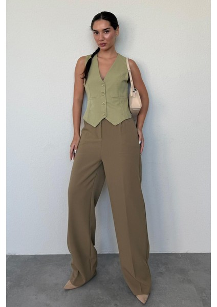 Haki Yüksek Bel Kadın Palazzo Pantolon MG2506 fiyatları
