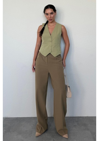 Haki Yüksek Bel Kadın Palazzo Pantolon MG2506 fırsatları