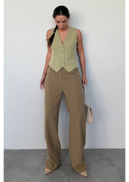 Haki Yüksek Bel Kadın Palazzo Pantolon MG2506 indirimleri