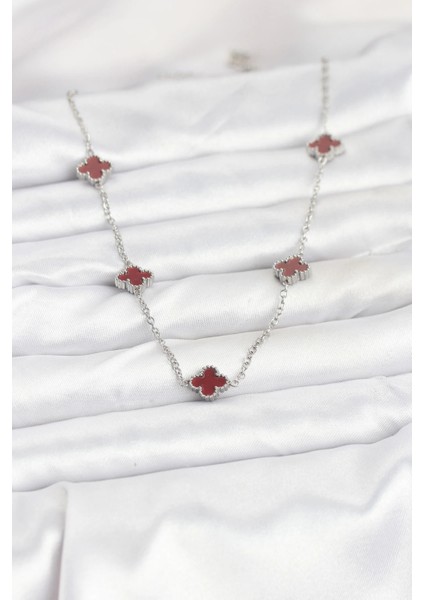 316L Çelik Zincir Gümüş Renk Bordo Baby Boy Yonca Kadın Kolye fiyatları