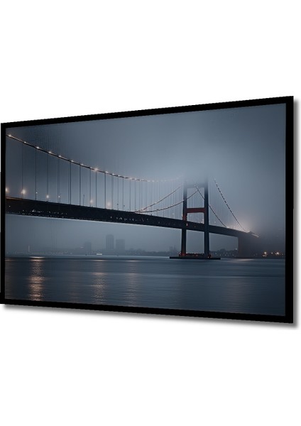 Çerçeve Görünümlü Sisli Golden Gate Köprüsü Yağlı Boya Görünümlü Dekoratif Ahşap Ofis Kare Tablo fiyatları