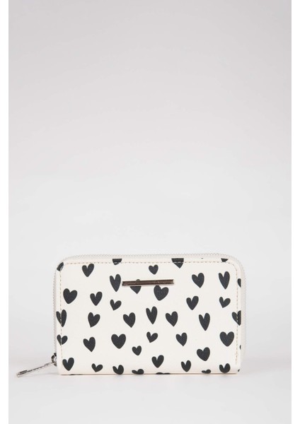 Kadın Kalp Desenli Suni Deri Cüzdan