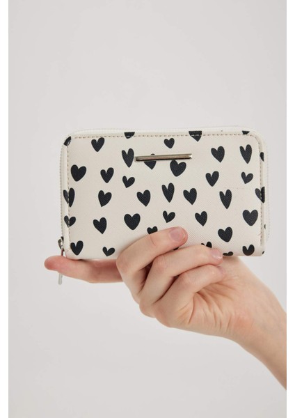 Kadın Kalp Desenli Suni Deri Cüzdan