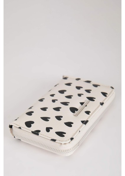 Kadın Kalp Desenli Suni Deri Cüzdan