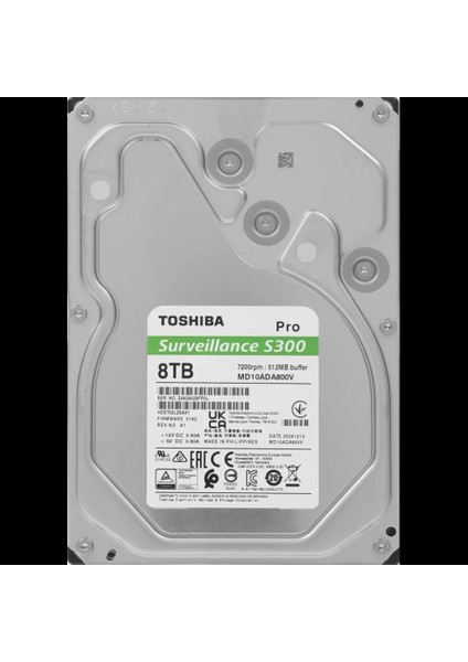 Toshıba S300 Pro, MD10ADA800V, 3.5", 8tb, 512MB 7200 Rpm, 7/24 Güvenlik HDD fiyatları