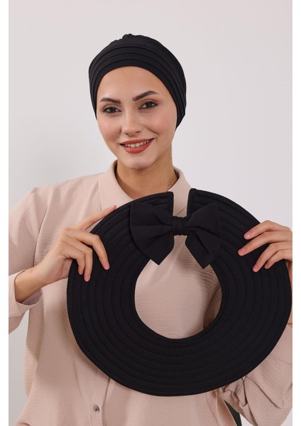Çıkarılabilir Arkası Fiyonklu Şapkalı Penye Bone Türban,s-4 modelleri