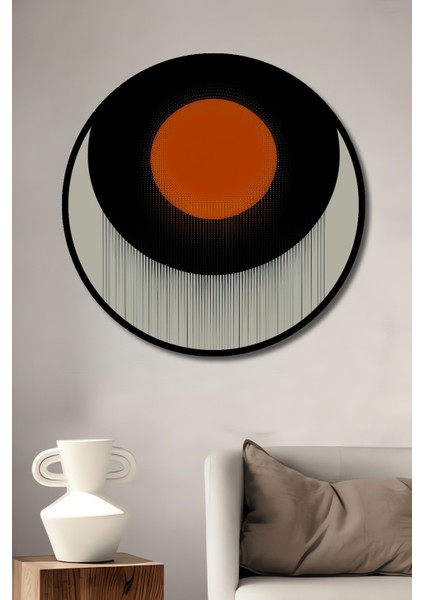 Çerçeve Görünümlü Turuncu Küre Soyut Sanat Dekoratif Ahşap Görünümlü Ev/işyeri/ofis Yuvarlak Tablo