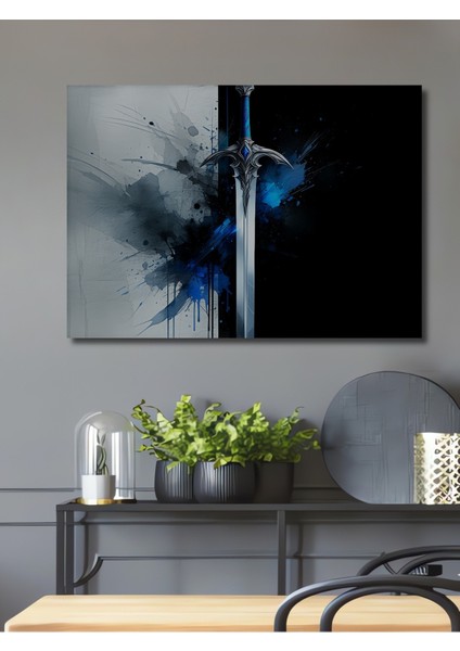 Efsanevi Kılıç Sulu Boya Görünümlü Dekoratif Ahşap Ev/işyeri/ofis Kare Tablo