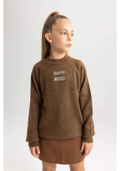 Kız Çocuk Loose Fit Yarım Balıkçı Yaka Triko Kazak B3996A823AU