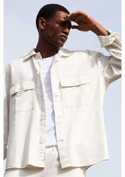 Relax Fit Polo Yaka Cep Detaylı Gömlek Ceket