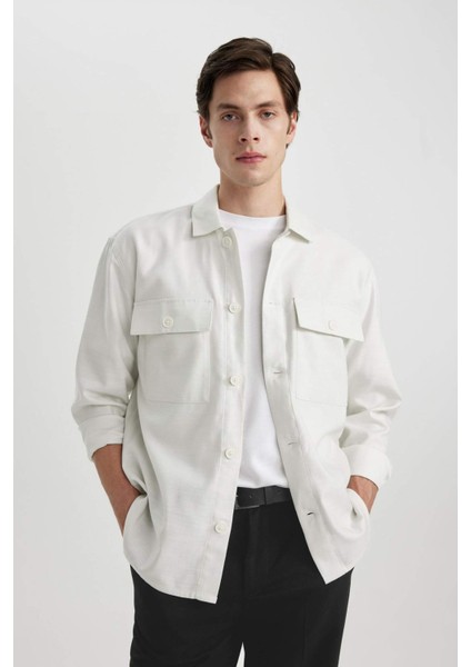 Relax Fit Polo Yaka Cep Detaylı Gömlek Ceket