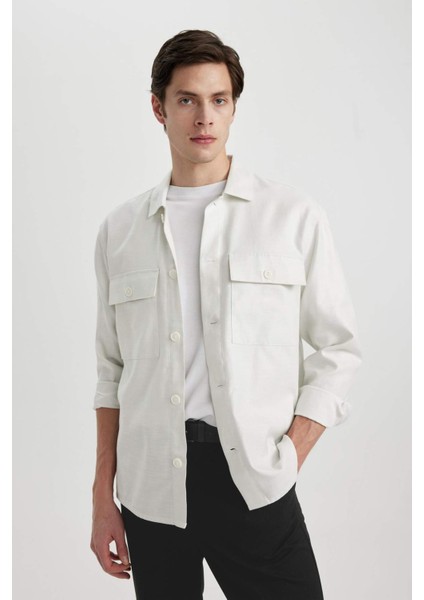 Relax Fit Polo Yaka Cep Detaylı Gömlek Ceket