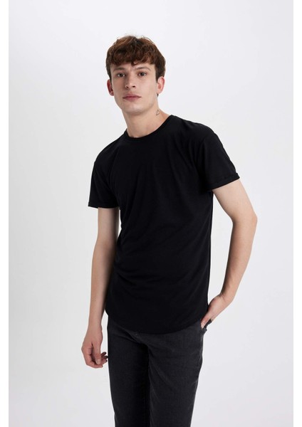 Long Muscle Fit Bisiklet Yaka Basic Düz Kısa Kollu Tişört N2104AZ23AU