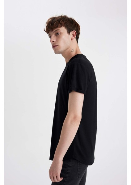 Long Muscle Fit Bisiklet Yaka Basic Düz Kısa Kollu Tişört N2104AZ23AU