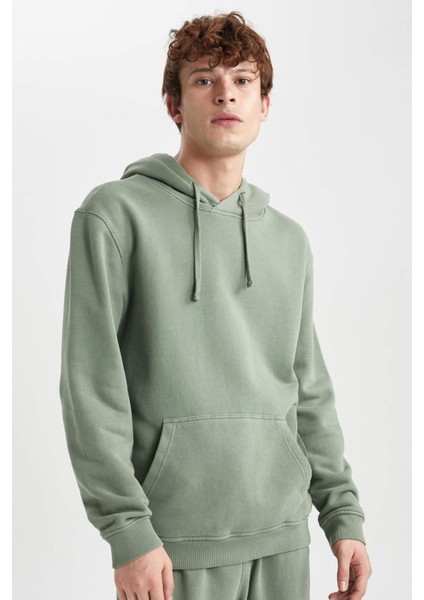 Regular Fit Kapüşonlu Yıkamalı Soluk Efektli Kanguru Cepli Sweatshirt B1118AX23AU