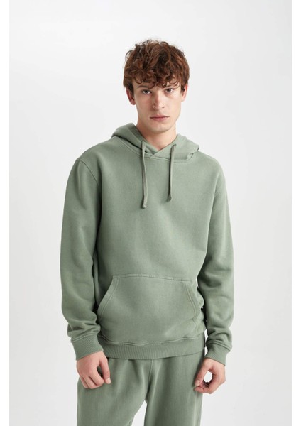 Regular Fit Kapüşonlu Yıkamalı Soluk Efektli Kanguru Cepli Sweatshirt B1118AX23AU