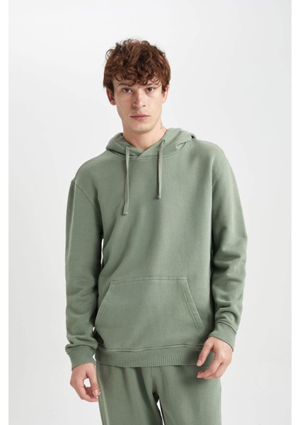 Regular Fit Kapüşonlu Yıkamalı Soluk Efektli Kanguru Cepli Sweatshirt B1118AX23AU