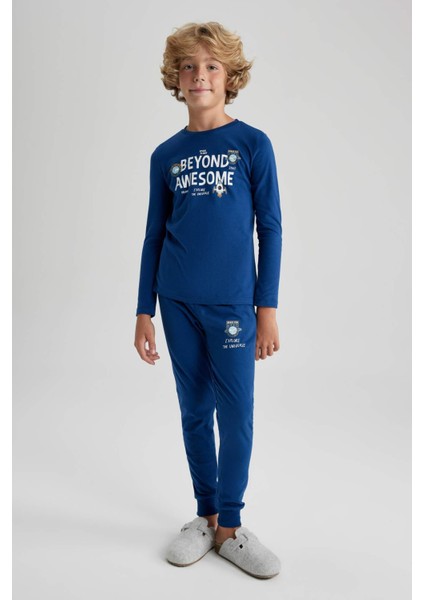 Erkek Çocuk Baskılı Uzun Kollu Pijama Takımı B3967A823WN