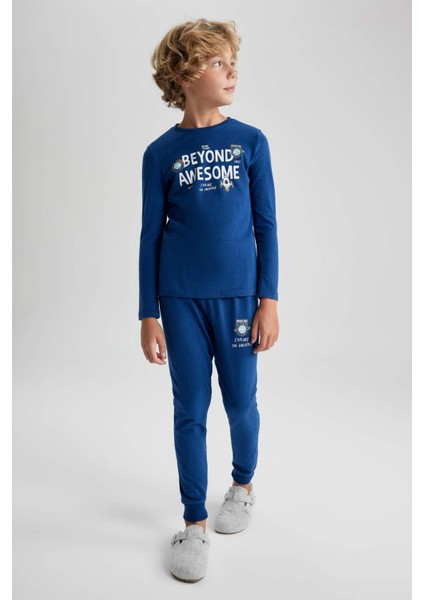 Erkek Çocuk Baskılı Uzun Kollu Pijama Takımı B3967A823WN