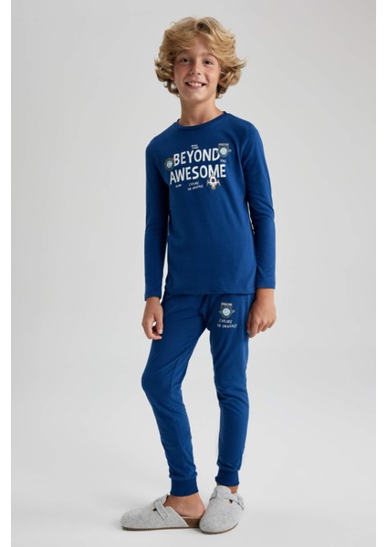 Erkek Çocuk Baskılı Uzun Kollu Pijama Takımı B3967A823WN
