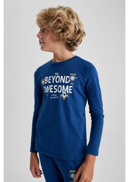 Erkek Çocuk Baskılı Uzun Kollu Pijama Takımı B3967A823WN