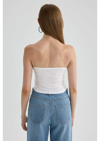 Baskılı Fitilli Kaşkorse Straplez Bluz B3998AX23HS