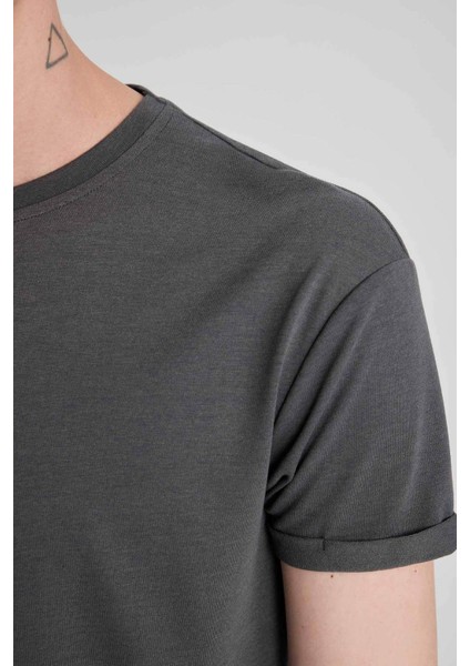 Long Muscle Fit Bisiklet Yaka Basic Düz Kısa Kollu Tişört N2104AZ23AU