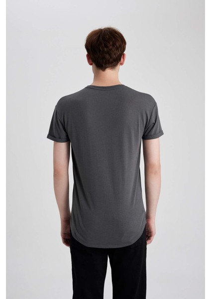 Long Muscle Fit Bisiklet Yaka Basic Düz Kısa Kollu Tişört N2104AZ23AU