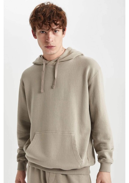 Regular Fit Kapüşonlu Yıkamalı Soluk Efektli Kanguru Cepli Sweatshirt B1118AX23AU