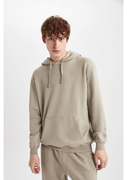 Regular Fit Kapüşonlu Yıkamalı Soluk Efektli Kanguru Cepli Sweatshirt B1118AX23AU