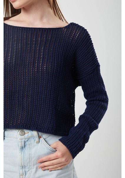 6864 Kadın Ajurlu File Mevsimlik Triko Kazak Lacivert fırsatları