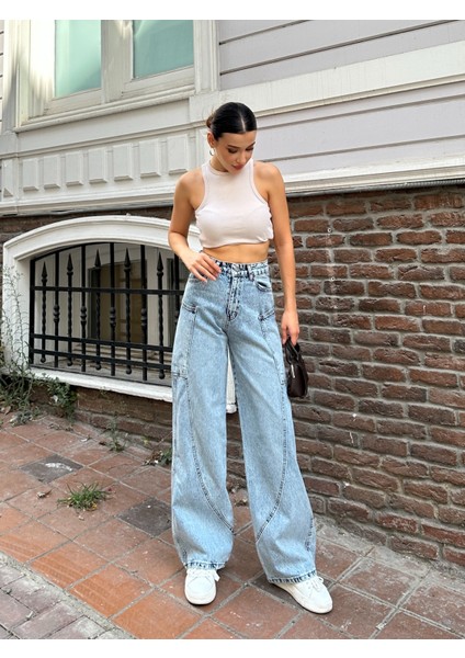 Y2K Yandan Cep Ön Yan Cep Detay Bol Paça Kar Kimyasallı modelleri