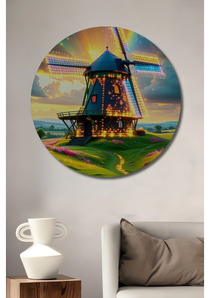 Işıltılı Rüzgar Gülü Masalı Dekoratif Ahşap Ev/işyeri/ofis Yuvarlak Tablo